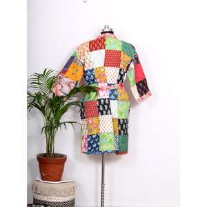 Étnico Indigo Kantha acolchado Kimono chaqueta hombro tejido a mano impreso algodón Elegante ropa festiva exportador indio cordón - Product Image 6