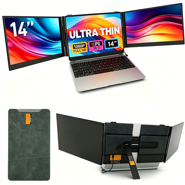 14 Inch IPS Side Attached Laptop Monitor Portable Expansion Screen External Secondary Display for Notebook