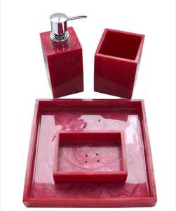 Juego de Baño Moderno de Resina Roja, Cinco Piezas, Dispensador de Jabón, Portacepillos de Dientes, Bandeja, Fácil de Limpiar, Impermeable, Ecológico - Product Image 5