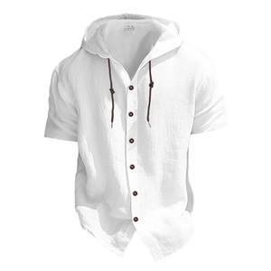 2025 hommes été à capuche décontracté couleur unie bouton à manches courtes sweats à capuche hauts plaine teint respirant écologique polaire pour la plage - Product Image 3