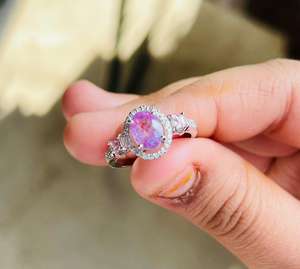 Natural Pink Kunzite Gemstone Brilliant Cut Diamond Rhodium Plated 925 Sterling Silver Prong <b>Set</b> Cocktail <b>Ring</b> <b>for</b> <b>Women</b> - Product Image 5