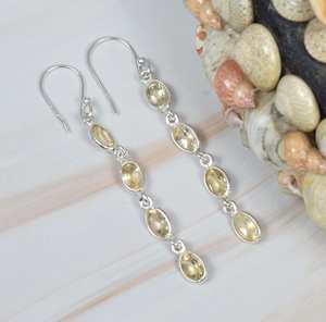 Citrine jaune 4 pierres à la mode Style ovale coupe lunette réglage 925 boucles d'oreilles en argent Sterling goutte pierres précieuses à vendre prix de gros - Product Image 2