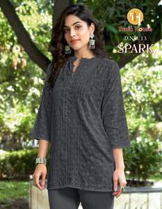 Hauts Kurta Courts Fantaisie pour Femmes, en Rayonne Lourde avec Broderie Chikan et Sequins, Vêtements Indiens et Pakistanais Cousus, Prix de Gros - Product Image 3