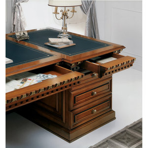 Cherry <b>Wood</b> Veneer Rectangular Executive <b>Desk</b> Brown and Black <b>Solid</b> Cherry Finish 1-Year Warranty - Product Image 3