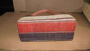 Vintage Lady Fashion Women's Handbag with Large Stripe Zipper Closure <b>Raffia</b> Crossbody Long Strap Cotton Lining Clutch - Product Image 6