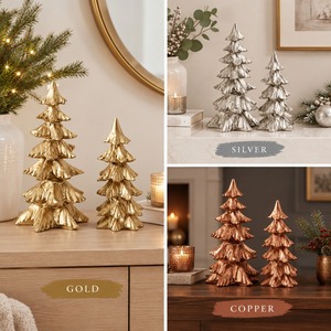 Ensemble de sapins de Noël de luxe en résine dorée, statues de pin métalliques pour table, élégant centre de table de Noël, décoration artisanale pour la maison et le salon - Product Image 5