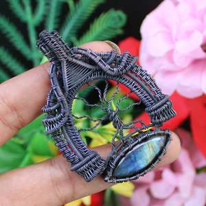 Colgante de labradorita Natural hecho a mano, estilo Vintage, árbol, vida, alambre de cobre envuelto, joyería de piedras preciosas, oro para compromiso de mujer - Product Image 5