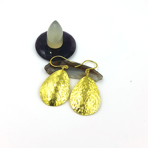 Wholesale 18k <b>Gold</b> Plated Hammered Texture Brass Drop Earrings Fashionable Style - Product Image 1
