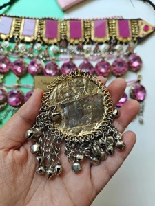 Conjunto de Joyería Nupcial Pesada de Estilo Bohemio Único, Hecho a Mano con Cuentas de Cobre, con Piedras Rosadas Geométricas Tribales Vintage Afganas, para Fiesta - Product Image 5