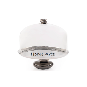 Servidor de pasteles de forma redonda de diseño elegante Servidor de postres de aperitivos martillados de aluminio con cúpula acrílica al precio más bajo - Product Image 2