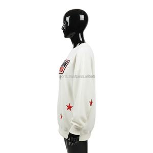 Sweat-shirt oversize pour femme en molleton de coton blanc avec étoiles brodées rouges, logo brodé personnalisé, sweat-shirt respirant pour femme - Product Image 3