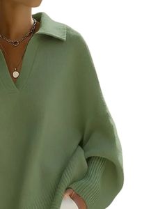 Manufacturer Customized <b>Women</b> <b>Oversized</b> V Neck Knit Sweater Green Loose Fit Long Sleeve Soft Winter Pullover Casual Fashion Top - Product Image 2