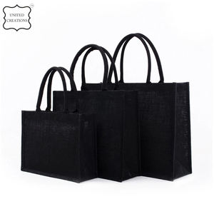 Wholesale Eco-Friendly <b>Large</b> All-Black Jute <b>Tote</b> <b>Bags</b> Custom <b>Canvas</b> with Long Handle and Letter Pattern for Shopping - Product Image 2