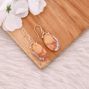 Boucles d'oreilles tendance bohèmes pour femmes en laiton plaqué or rose avec pierre précieuse Malinga Jasper, cadeau élégant pour mariages et fiançailles - Product Image 3