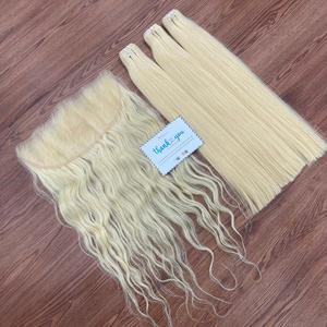 100% Extensiones de cabello crudo de trama de rizo recto natural de alta calidad Trama de doble estiramiento Cabello vietnamita color rubio Listo para enviar - Product Image 1