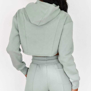 Custom logo Design Print High Quality Cropped Hoodie Wholesale Embossed Puff Print Crop Top cotton blended Women <b>Hoodies</b> - Product Image 2