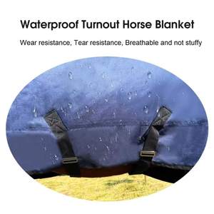 Couverture imperméable pour cheval, bleue, en tissu Oxford, col haut, rabat de queue moyen, toutes saisons, utilisation extérieure, rembourrage en polyester - Product Image 4