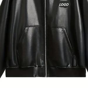 OEM/ODM chaqueta de bombardero de estilo de bicicleta retro unisex con cremallera logotipo personalizado chaqueta de cuero Negro estilo de calle de moda para el invierno - Product Image 4