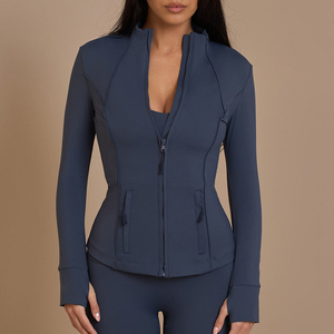 Veste de yoga pour femme respirante sur mesure, fermeture éclair sur le devant, poches, tenue de sport active, coupe ajustée, salle de sport, fitness, extensible, douce, serrée, 300g, sur mesure - Product Image 2