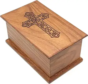 मानव राख के लिए लकड़ी का कलश, राख के लिए सुंदर अंतिम संस्कार, शीशम सजावटी दाह संस्कार कलश बॉक्स उत्कीर्ण क्रॉस डिज़ाइन