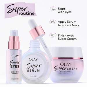 Crema Olay Super con Protector Solar SPF 30 (1.7 oz) + Super Serum (1.0 oz) - Hidratante Facial Ligero - Vitamina C y E - Product Image 1