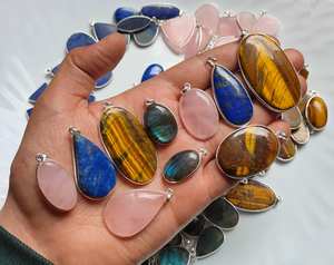 Cabujón de piedras preciosas naturales, colgante de bisel de piedras preciosas sueltas de alto pulido, joyería hecha a mano de moda de Plata de Ley 925 sólida - Product Image 5