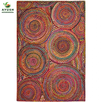 Tapis 9x12 pour chambre à coucher en coton, jute et denim coloré, fait main, option de personnalisation, écologique, antidérapant, adapté aux animaux domestiques, rembourré