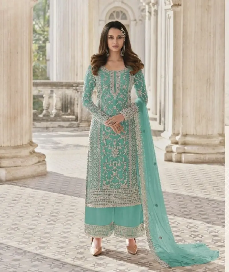 Indische Designer tragen Schmetterlings netz Material mit Stickerei Salwar KAmeez Anzug mit ausgefallenen Dupatta Set für Frauen tragen Kleid