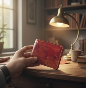 Portefeuille court personnalisable de style vintage en cuir véritable pur avec motif de paysage RFID bloquant la fermeture ouverte - Product Image 6