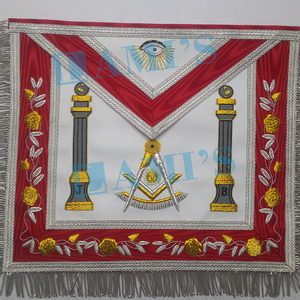 Past Masters B&J Pillars Masonic <b>Red</b> Apron Handmade Embroidery Custom Masonic Regalia Apron - Product Image 1