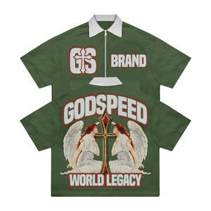 2024 personalizado de alta calidad serigrafiado Crop Top Boxy algodón Streetwear Vintage cremallera hombres Casual Polo camiseta transpirable - Product Image 1