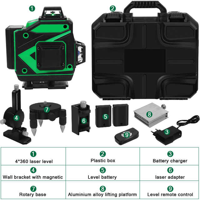 Best Price Industrial DIY Indoor Outdoor 3D 4D Green Self Leveling 360 Degree Horizontal Vertical 12/16 Lines Laser Level 3-Year