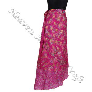 Jupe portefeuille en soie multicolore pour dames, fabricant de jupe portefeuille rouge d'été, grossiste de Jaipur - Product Image 2