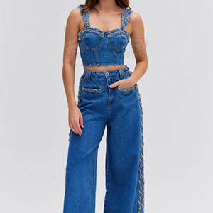 Coupe-vent fabriqué en usine pour femmes Denim Crop Top meilleure qualité respirant coton fait femmes Denim Crop Top - Product Image 2