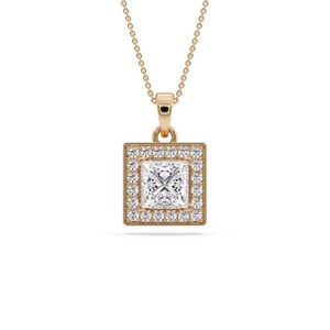 Pendentif halo simple en diamant taille princesse brillant 0,50 ct, diamant de laboratoire en platine, pour usage quotidien, cadeau - Product Image 3