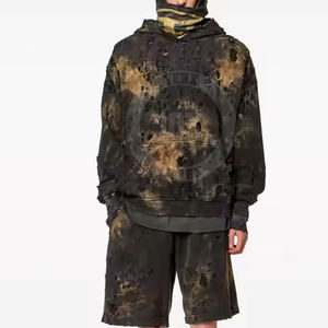 Venta caliente personalizado bajo MOQ desgastado Sudadera con capucha de calidad superior aspecto elegante ropa de calle sudaderas con capucha de mezcla de algodón - Product Image 2