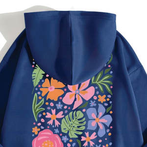 Casual Wear <b>Soft</b> Fleece Royal Blue Floral Aesthetic Over Sized Embroidery Front Pullover <b>Women</b> <b>Hoodie</b> - Product Image 5