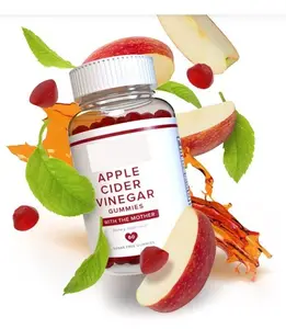 Vitamines gommeuses au vinaigre de cidre de pomme avec vitamine B9, B12, suppléments végétaliens sans sucre pour améliorer la Digestion gommes ACV, 60 Ct