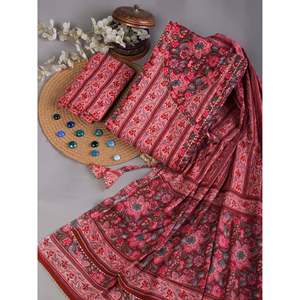 ชุดเดรสผ้าฝ้ายแท้ไม่มีตะเข็บ (SHKS1155) ฟรีไซส์ Gota Work angrakha สีชมพูแดง - Product Image 1