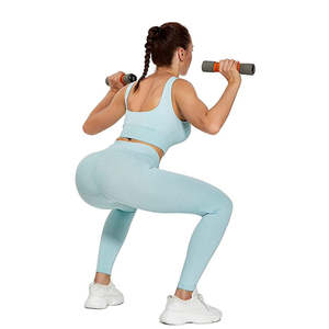 Ensemble de vêtements de sport pour femmes, 5 pièces, sans couture, solide, pour la gym, le yoga, le fitness, haut court à manches longues, soutien-gorge de sport et short de cycliste - Product Image 3