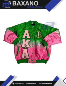 Alfa |   Kapa |   Chaqueta Bomber AKA de la Hermandad Griega Alpha, Brillante, Satinada, Impermeable, Bordada, Estilo Universitario Multicolor - Product Image 4