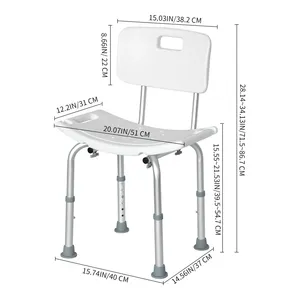 Silla <span class=keywords><strong>de</strong></span> Ducha <span class=keywords><strong>de</strong></span> Acero Inoxidable, Ajustable en 6 Niveles <span class=keywords><strong>de</strong></span> Altura, Respaldo <span class=keywords><strong>de</strong></span> 50.5 cm, Asiento <span class=keywords><strong>de</strong></span> Seguridad para Baño para Personas Mayores y con Discapacidad - Product Image 6