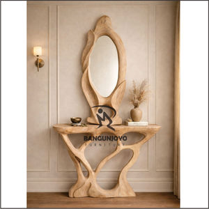Custom Modern Living Room Console Table Mirror High-End Furniture SUAR Collection Solid <b>Wood</b> Oak Extendable <b>Sofa</b> Application - Product Image 2