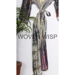 100% algodón bloque estampado Kimono bata mujer Festival ropa Kaftan Oriental bata térmica puro algodón Kimono - Product Image 3