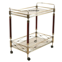 Meilleur vendeur, chariot de service en laiton et acrylique avec dessus en verre, finition antique dorée, meubles de rangement pour la maison