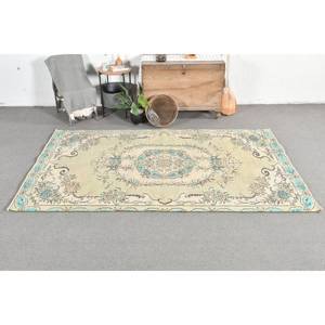 Alfombra turca Vintage Beige Azul 5,2 X 8.6ft Pelo de felpa hecho a mano Altura Estilo Tabriz Rectangular Patchwork Látex Lana Poliéster - Product Image 1