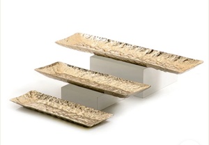 ถาดเสิร์ฟอาหารและขนมหวานยอดนิยม ถาดเสิร์ฟกาแฟ ขนมขบเคี้ยว ถาดโลหะรูปใบไม้เคลือบเงิน - Product Image 4