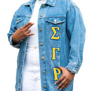 Boyfriend Fit SGRHO <b>Denim</b> Jacket with Embroidery Durable Cotton Jean Jacket for Streetwear and Sorority Fashion - Product Image 4