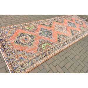 4.7x13.2 ft Turkish Rug, Vintage Rug, <b>Red</b> Floral <b>Wool</b> Rug - Product Image 2