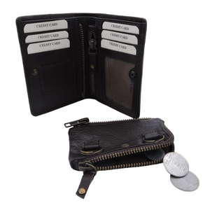 Cartera delgada de cuero genuino marrón oscuro con tarjetero y protección RFID y diseño minimalista corto para uso y transporte diario seguro - Product Image 1